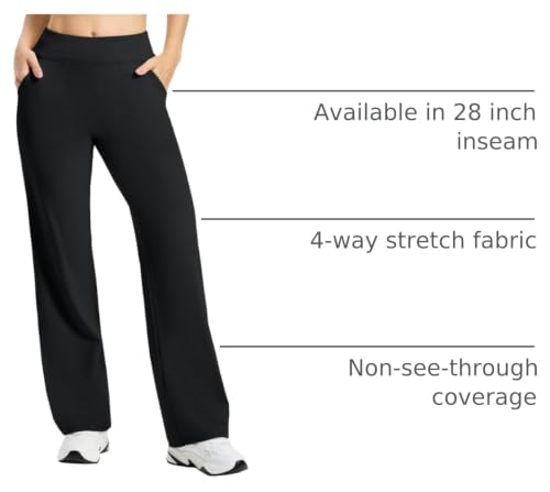 Petite Women's Wide Leg Yoga Pants - High Waist Stretch Lounge Sweatpants with Pockets - Short Black