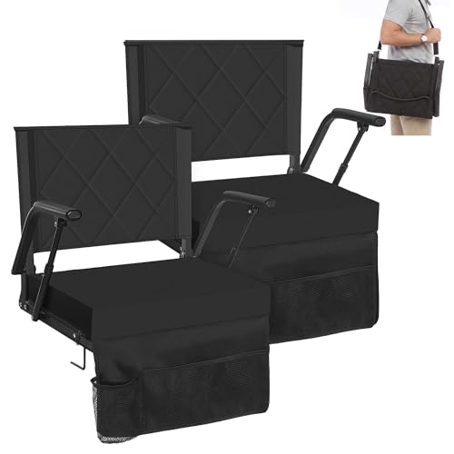 Sheenive Portable Bleacher Seat 21.3" Black Folding Stadium Chair with Back Support, 2 Pack
