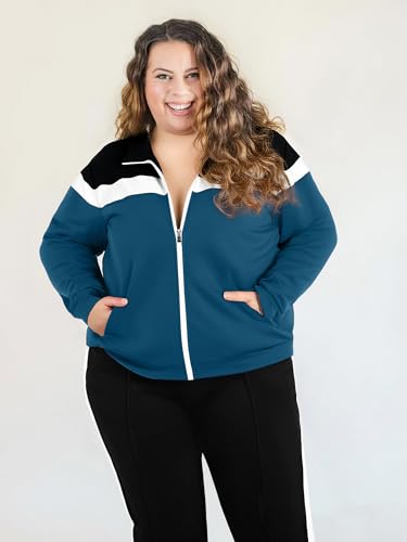 Plus Size Women's 2 Piece Sweatsuit Set with Zip Up Jacket and Sweatpants - Casual Loungewear