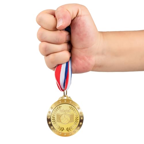 12 Pack Volleyball Medals for Kids & Adults - 2 Inch Award Pins with Ribbon