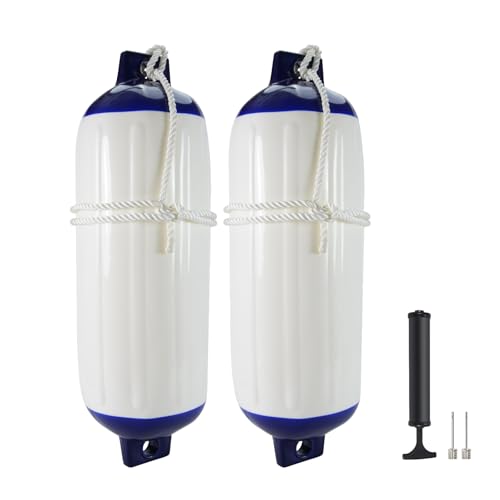 YLVERX 6.5x23 inch Heavy Duty Saltwater-Resistant Rubber Boat Fenders with Ropes – Docking & Yacht Protection