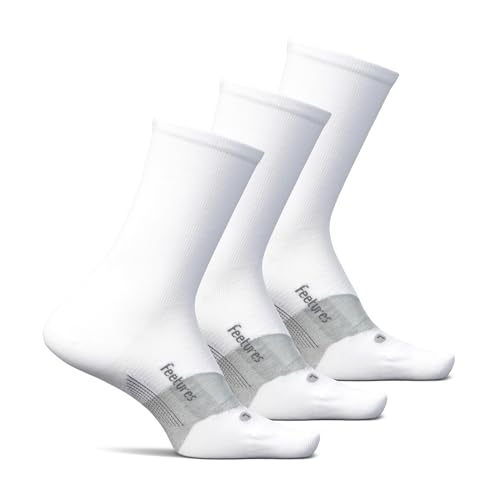 Feetures Elite Light Cushion Mini Crew Socks - Medium White 3 Pairs