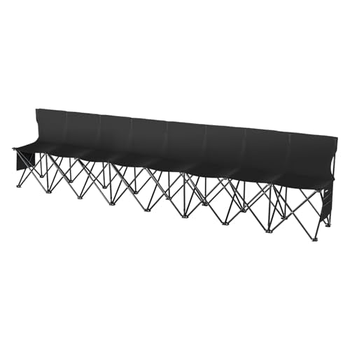 Black 8-Seat Portable Folding Sideline Bench for Sports & Camping