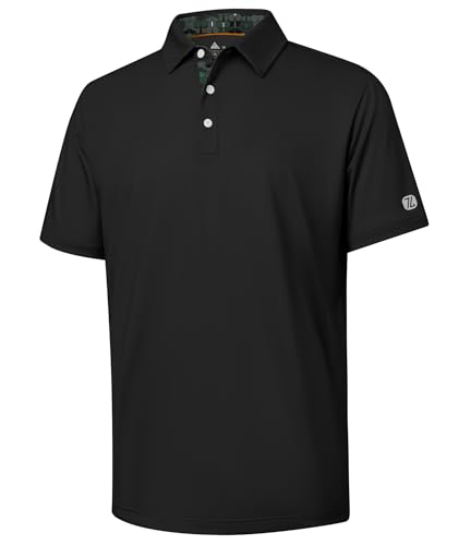 Men's Short Sleeve Golf Polo Shirt - Moisture-Wicking, Performance, Casual, Black, X-Large