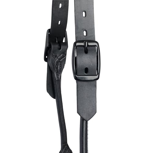 Medium Black Leather Livestock Halter for Showing and Handling - Adjustable Cow Calf Halter with 36" Lead