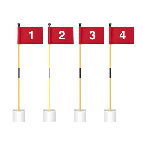 KINGTOP 3 ft Golf Flagstick & Hole Cup Set 4 Pack - Yellow Poles with Red Flags