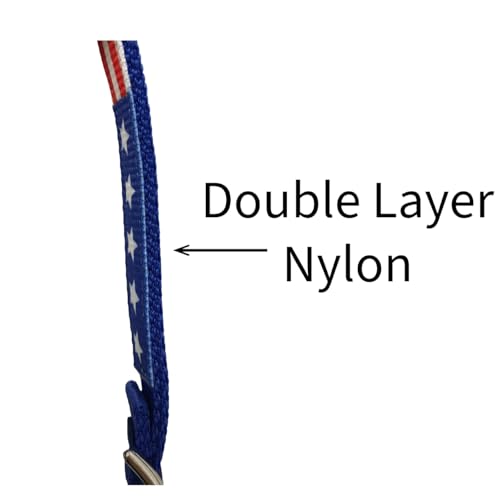 Patriotic American Flag Horse Tack Set - Full Size Double Layer Nylon Headstall Reins & Breast Collar with Fringes - Red, White, Blue