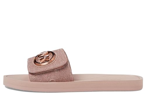 Michael Kors Women's Glitter Rose Gold MK Charm Slide Sandal - 8