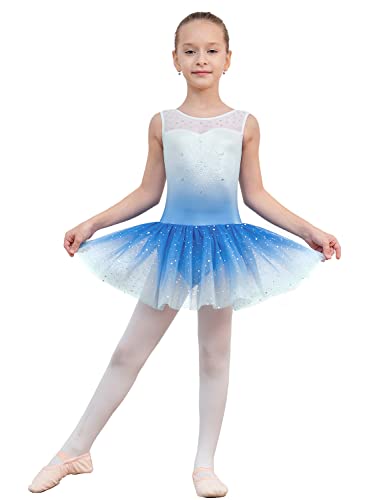 Girls Ballet Leotard 4-5T Snow Blue Sparkly Dance Tutu Outfit