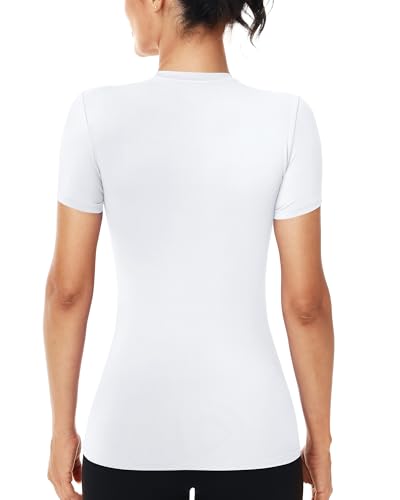 X-Large Women's Compression Workout Shirt - White, UPF 50+ Quick Dry Athletic Top