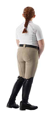 Kids Riding Breeches with Silicone Knee Grip - Tan, Size 16