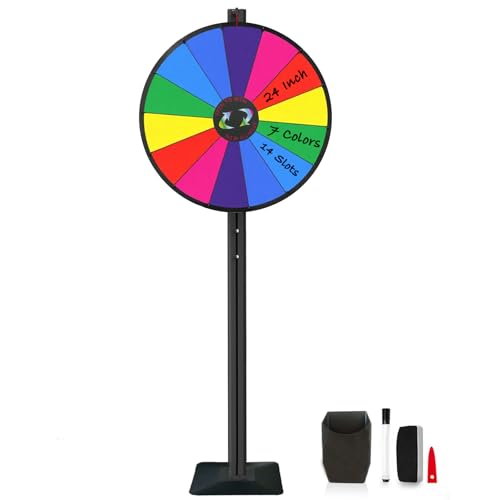 iElyiEsy 24-Inch Spinning Prize Wheel with Adjustable Height Floor Stand - 12 Slots