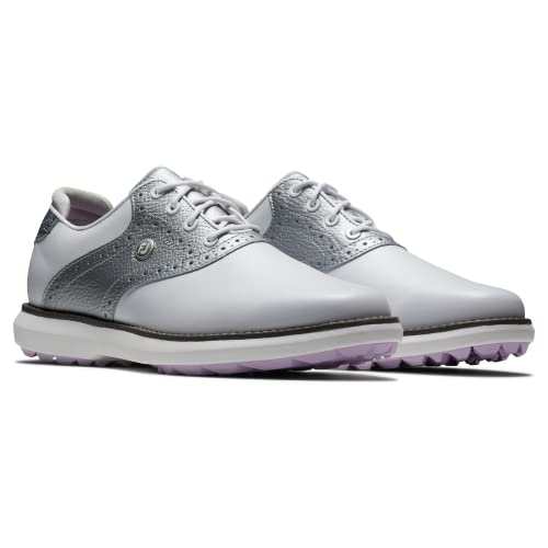 FootJoy Women's Traditions Spikeless Golf Shoe - White/Silver 8 - Previous Season Style