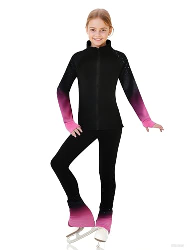 Liuho Girls' Pink Fleece Figure Skating Training Tracksuit, Age 8-10