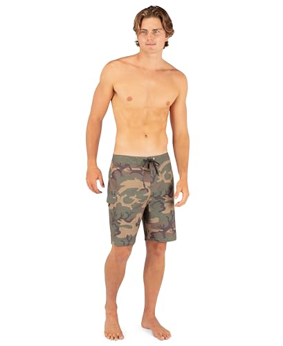 Hurley Men's Phantom 4-Way Stretch Boardshorts 9" Inseam, 20" Outseam, Quick Dry, Olive Camo Cargo - 36