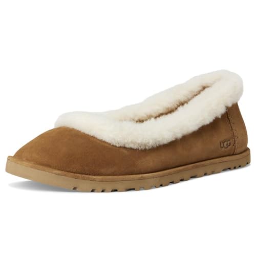 UGG Womens Zora Ballet Flat - Suede & Sheepskin, 6.5 Chestnut