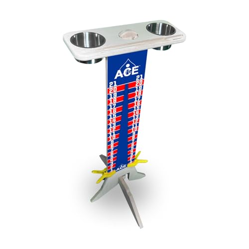 CornholeAce Elite Scoreboard 3ft Navy Blue/Red Tall Stand with Phone & Drink Holders