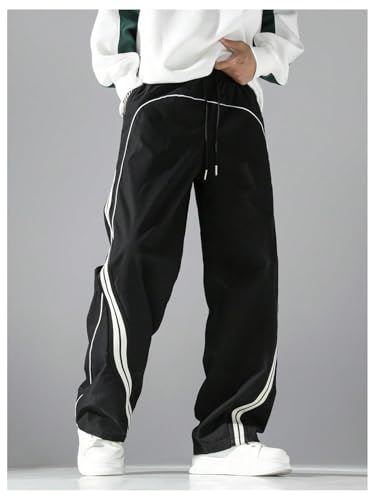 Men's Track Pants Baggy Parachute Sweatpants - Medium Black & White