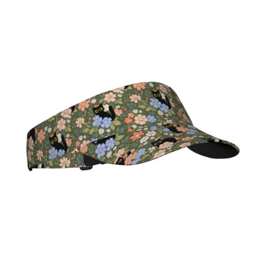 Unisex Adjustable Sports Sun Visor - Floral Black Cat Variation