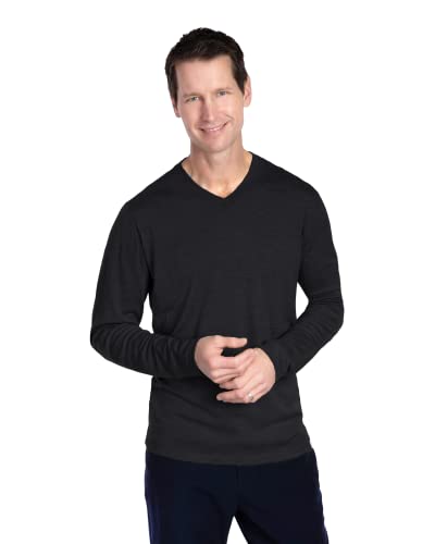Woolly Men's Merino Wool Long Sleeve Shirt V-Neck Black Medium RWS Certified