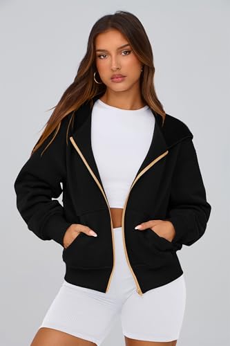 PRETTYGARDEN Women's Fleece Hoodies - Medium Black Fall Zip Up Sweatshirt