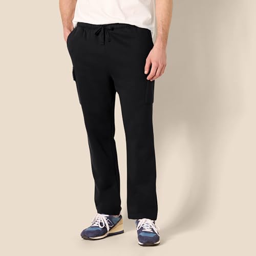 Men's Relaxed Fit Cargo Fleece Sweatpants - Large Black