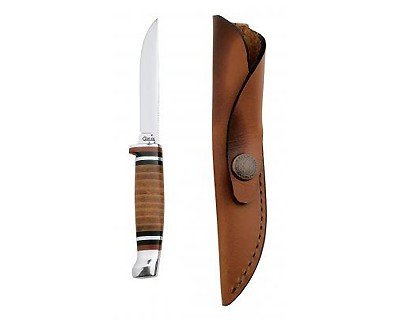 Case M3Finn SS Leather Fixed Blade Knife with Leather Sheath, 3.2-inch Clip Blade
