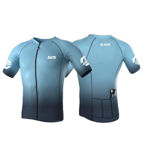 Men's Lightweight Cycling Jersey Short Sleeve - Elite Bike Shirt with Pockets & UV Protection - Ocean Deep XL