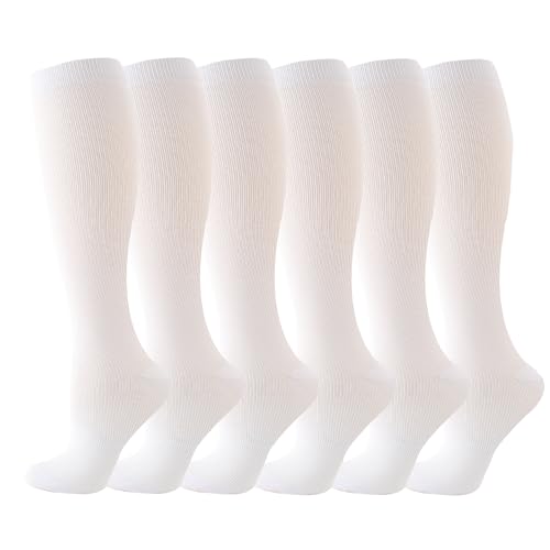 Compression Socks 6 Pairs Support for Running Hiking Recovery XL White