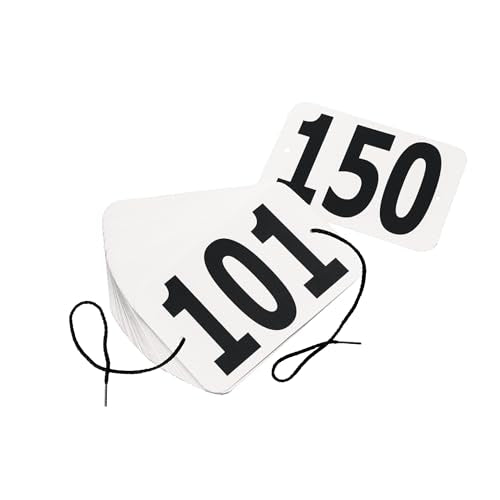 Equestrian Number Set 101-150 with String - Small Rectangular Rider ID Tags, Waterproof, 50 Pack