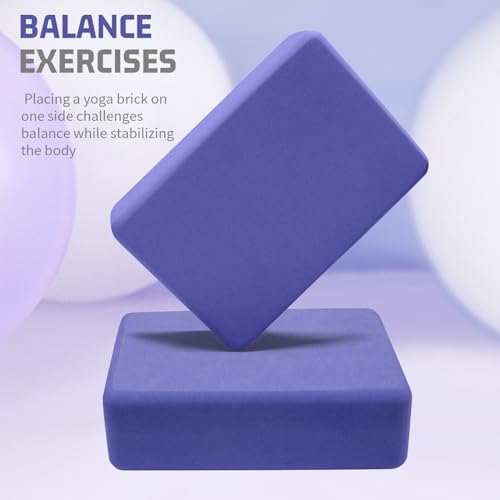 Purple Yoga Blocks 2 Pack - 3x6x9 Inch Non-Slip Foam Support - Rounded Edges