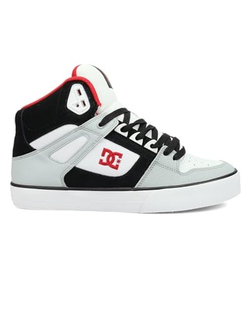 DC Men's Pure High Top WC Skate Shoe, Grey/Black/White/RED, 9