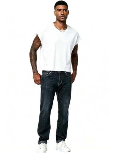 Men's Cropped Sleeveless Shirt - Streetwear Crop Vest Top Large White