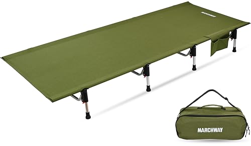 MARCHWAY Army Green Portable Folding Camping Cot Bed with Lever Lock, Lightweight