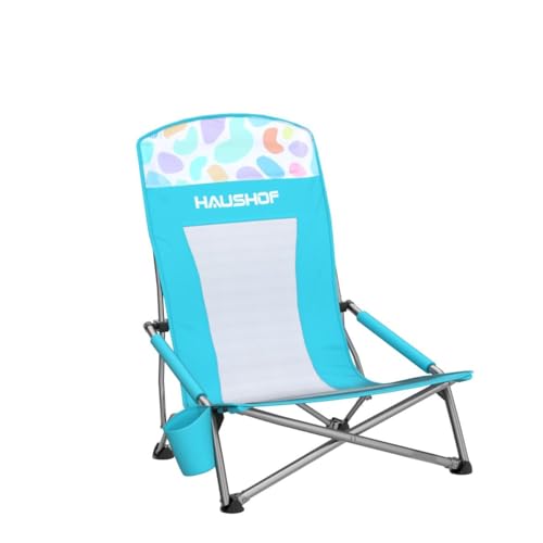 High Back Blue Beach Chairs with Dots - 2 Pack, Portable Folding Camping Chairs