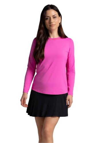 IBKUL Sun Protective UPF 50+ Icefil Cooling Long Sleeve Crew Neck Top XXL Hot Pink