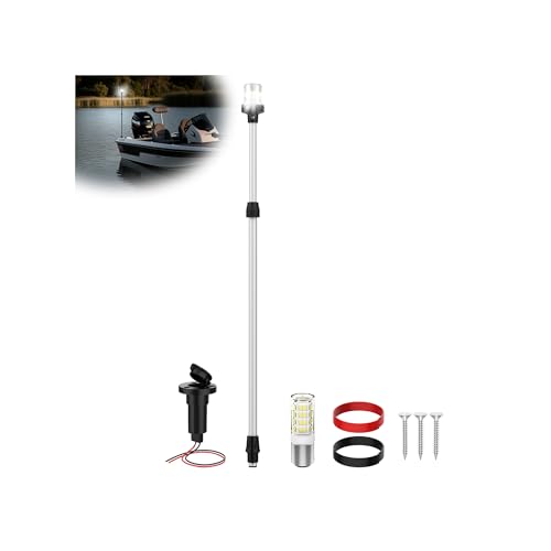 Silver Boat Stern Light with Telescoping Pole 28-48" LED Navigation Light Waterproof