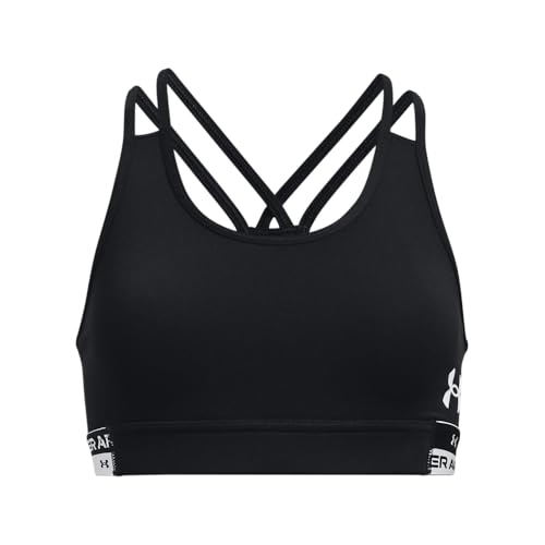 Under Armour Girls' Armour HeatGear Mid Impact Sports Bra - Large, Black/White