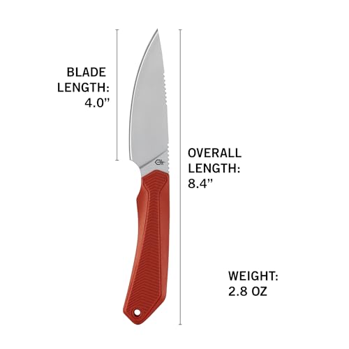 Orange Fixed Blade Hunting Knife - Full Tang, Ergonomic Grip, USA Made