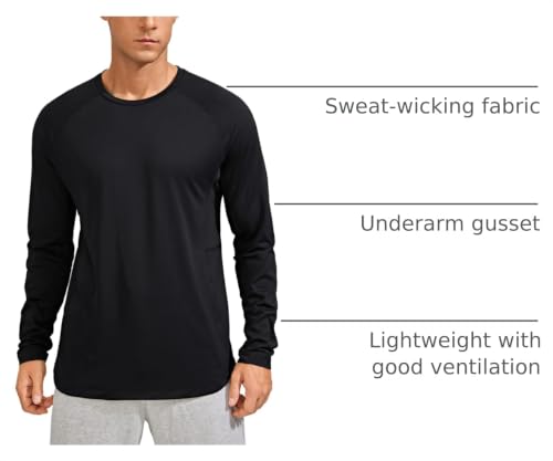 Men's Medium Black Quick Dry Long Sleeve Workout Shirt - Breathable Active Top