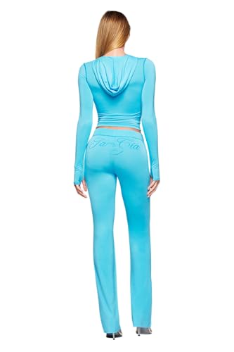 I.AM.GIA Women's Neon Blue Flare Leg Trackpants Small Semi Sheer Low Rise