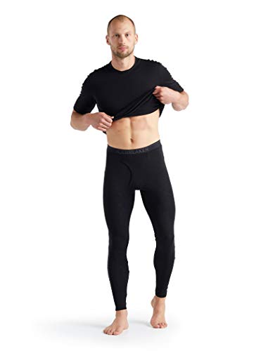 Men's Wool Base Layer Leggings - Cold Weather Thermal Pants, Large / Black