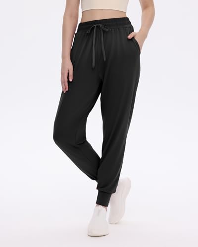 Women’s Joggers with Pockets - Lightweight Athletic Lounge Pants - Black, Gray, Pink, 27" Inseam, Large