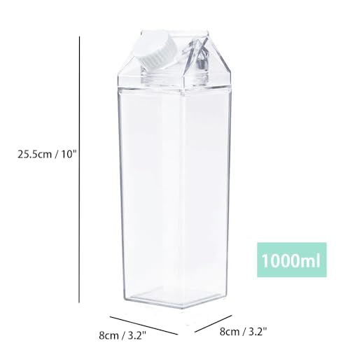 34oz Clear Leakproof Milk Carton Water Bottle - Portable Drinkware for Outdoor & Camping