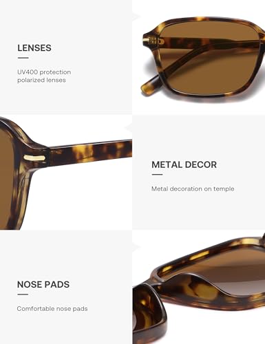 Retro Rectangular Polarized Sunglasses Women Men Tortoise 55mm Shades SJ2663
