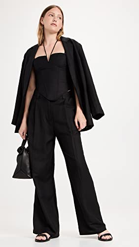 Lioness Women's Corset Top - Linen Blend Crop Top, Black, Medium