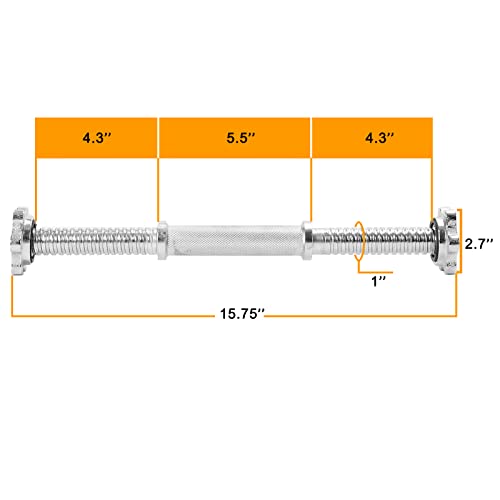 15.75 Inch Chrome Threaded Dumbbell Bar Handles - Adjustable Weightlifting Handles for Standard 1 Inch Plates, Pair
