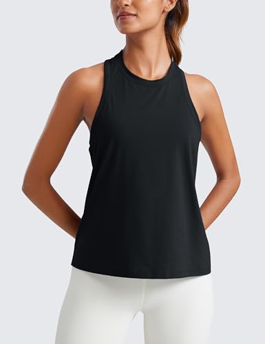 Medium Black Pima Cotton Crewneck Tank Top for Workout & Casual Wear