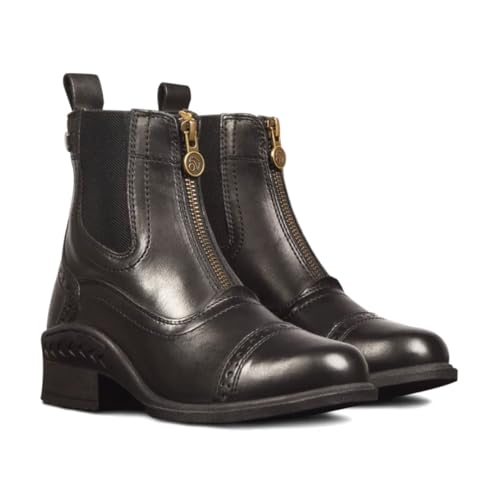 Women's Equestrian Waterproof Leather Paddock Boots with Zip - Black, Size 9