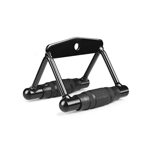 Black Double D Handle with Rubber Grips for Cable Machine Attachments